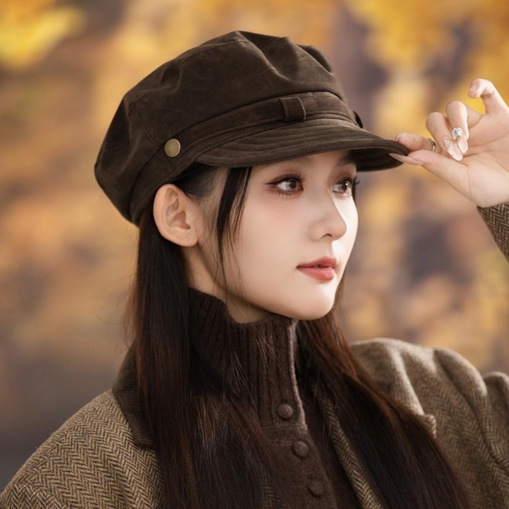 Flat Top Suede Berets Warm Artist Hat Vintage Newsboy Hat  Girls