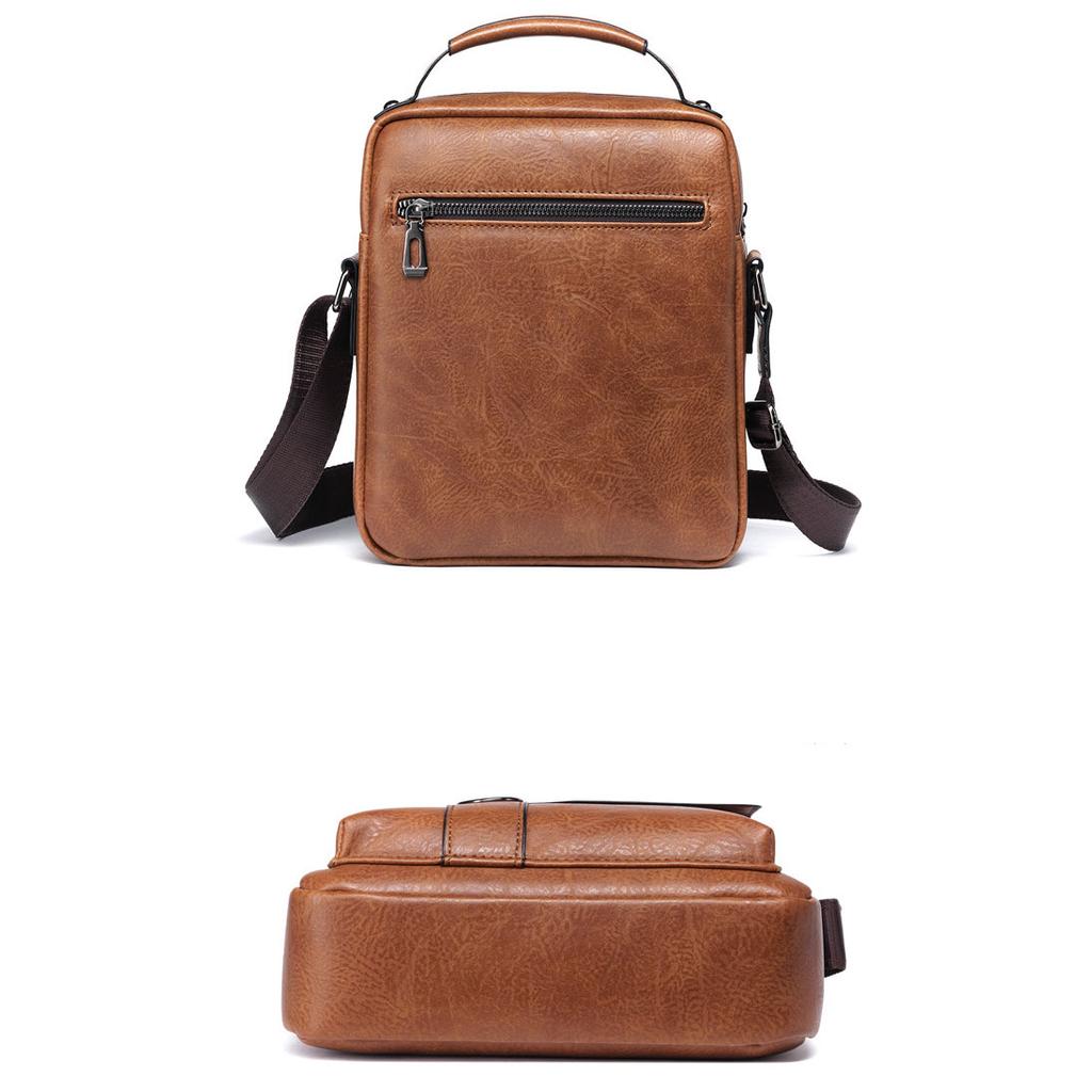 Мужская винтажная сумка-слинг, большая вместительная деловая сумка из искусственной кожи, модная повседневная сумка на одно плечо с ручкой