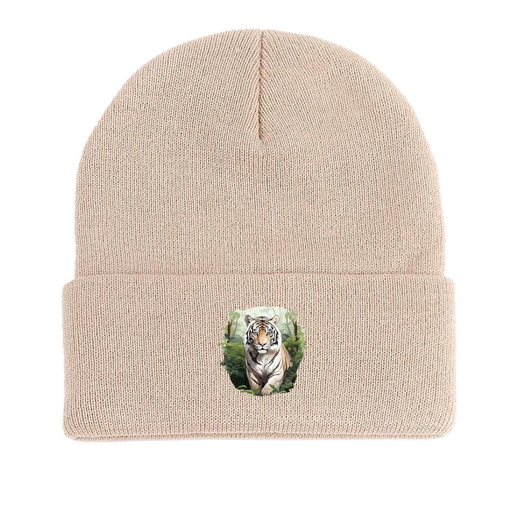 Vivid Tiger Print Knit Cap Beanie, Animal Woman Cap Fit Soft Unisex Bobble Hat Knit Hat Beanie