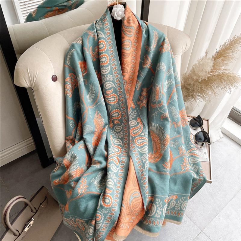 0G Thickened Version Retro Bird Scarf Women's Winter High-end Warm Scarf Imitation Cashmere Shawl