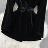 Осенне-зимний черный бархатный пиджак в стиле Хепберн, женский двубортный пиджак с надрезом, верхняя одежда