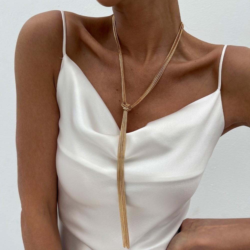 Long Tassel Tassel Pendant Necklace Metal Material Jewelry Set Earrings Set  Ladies Accessories