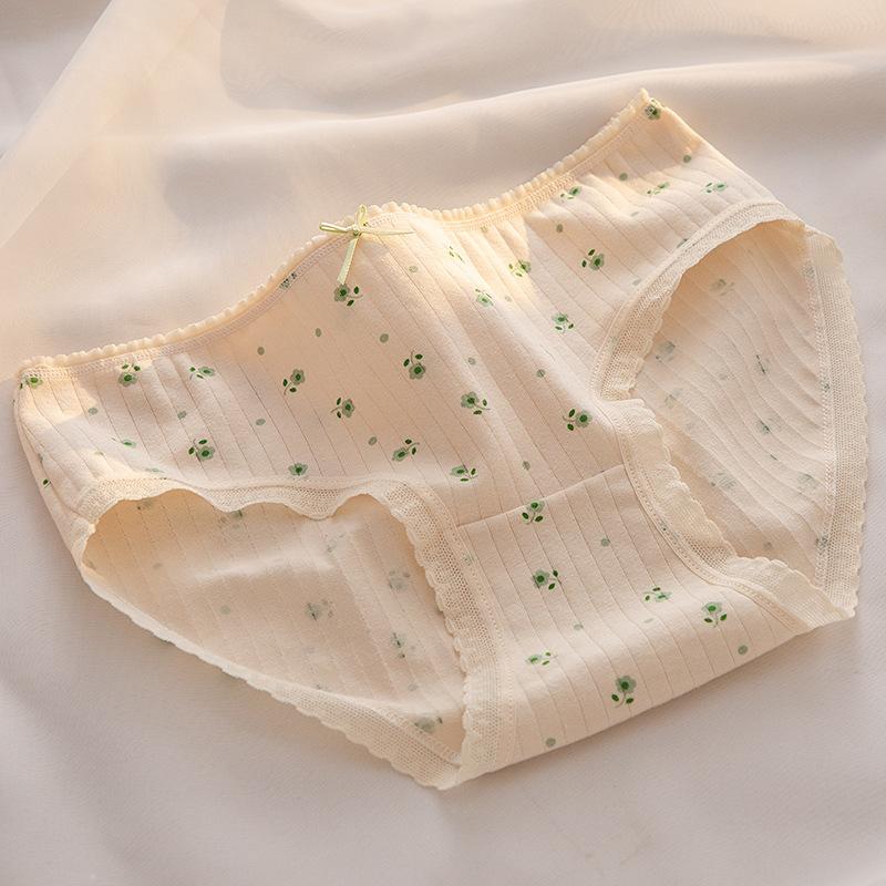 Women's Underwear Simple Floral Pure Cotton Waist Bag Hip Student Triangle Pants