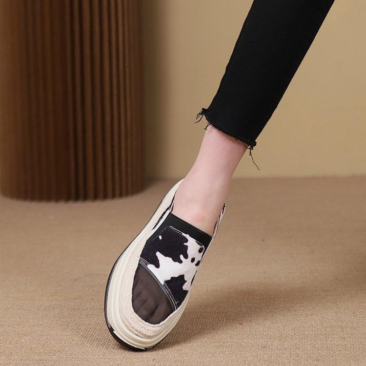 Женские туфли с круглым носком, суперплоские, на высокой платформе, повседневные, летние, модные женские мокасины без застежек, кроссовки 2024