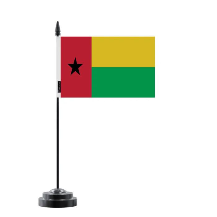 Drapeau De Table - Multicolore - Guinée-Bissau - 14 X 21 Cm - Mât En Plastique - Impression Recto/Verso