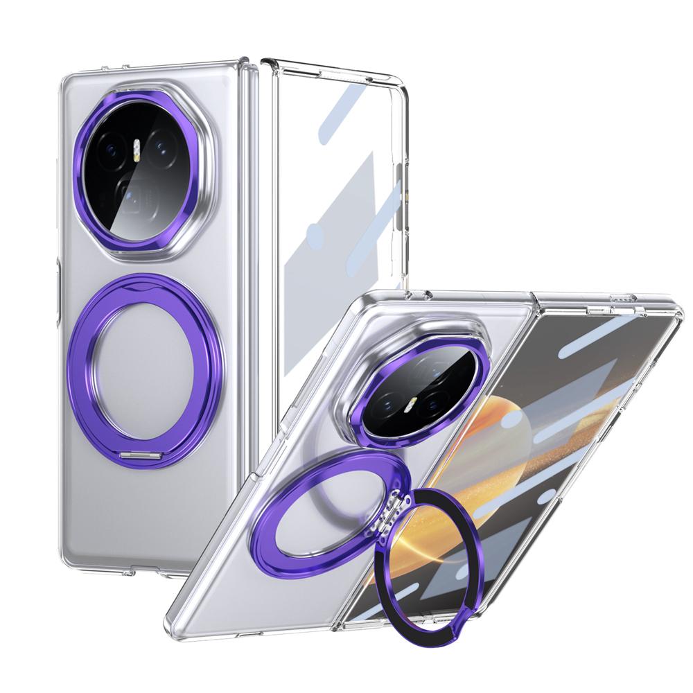 KEYSION Вращающийся на 360° магнитный чехол-подставка с кольцом для HONOR Magic V3, прозрачный жесткий чехол для ПК-телефона со стеклянным защитным экраном
