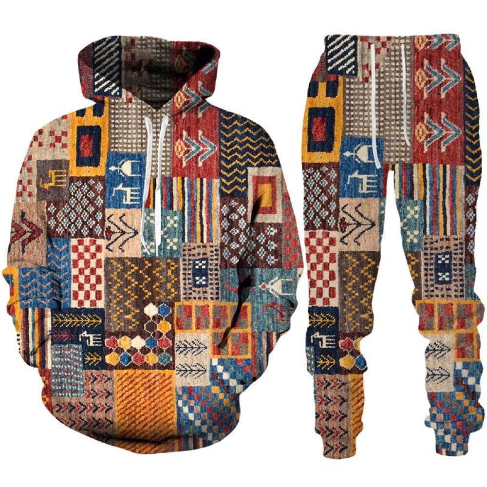 Весенне-осенний новый мужской спортивный костюм в африканском стиле с 3D принтом, повседневная толстовка с капюшоном + брюки, комплект из 2 предметов, большой свитшот, модная мужская одежда