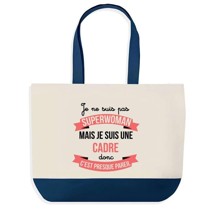 Sac shopping - PLANETEE - Cadre Superwoman - Bleu - Coton - 40 x 45 cm