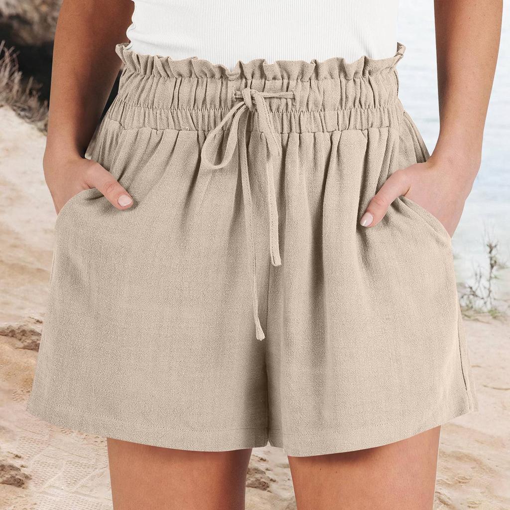 Women's Linen Shorts Summer Beach Casual Comfort Shorts Elastic Waist Lightweight Drawstring Shorts Casual Shorts With Pockets