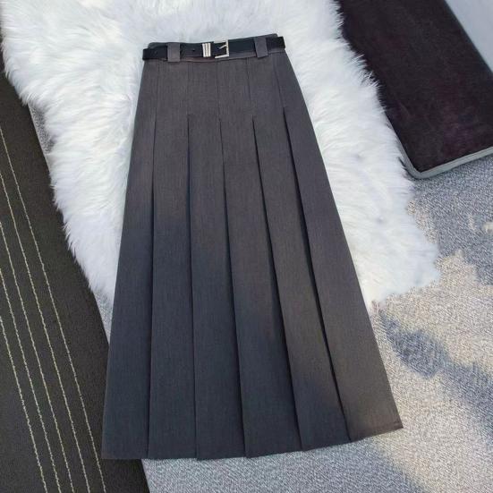 Плиссированная юбка с высокой талией и поясом, однотонная длинная юбка трапециевидной формы, длиной до щиколотки, офисный повседневный женский костюм, юбка