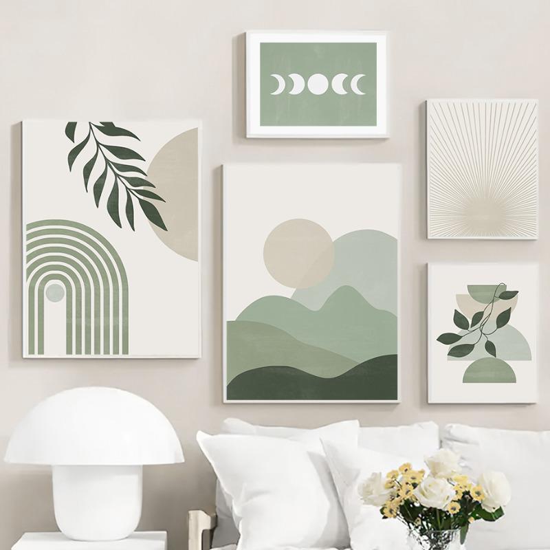 Бохо Гора Солнце Луна Радуга Лист Геометрия Настенная Живопись Холст Абстрактные Плакаты И Принты Картины Для Декора Гостиной