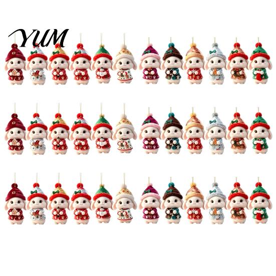 Lightweight Wooden Holiday Ornaments Christmas Bunny Ornament, 2D Flat Rabbit Hanging Decor with Santa Unique Tree Hat, Pendant for Wreath Door,