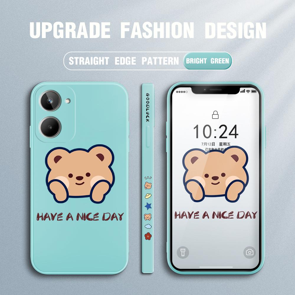 Прекрасный милый чехол для телефона с мультяшным медведем для IPhone 14 13 12 11 Samsung Galaxy S23 S22 A52 A52S, мягкий, полная защита, квадратный жидкий силиконовый чехол