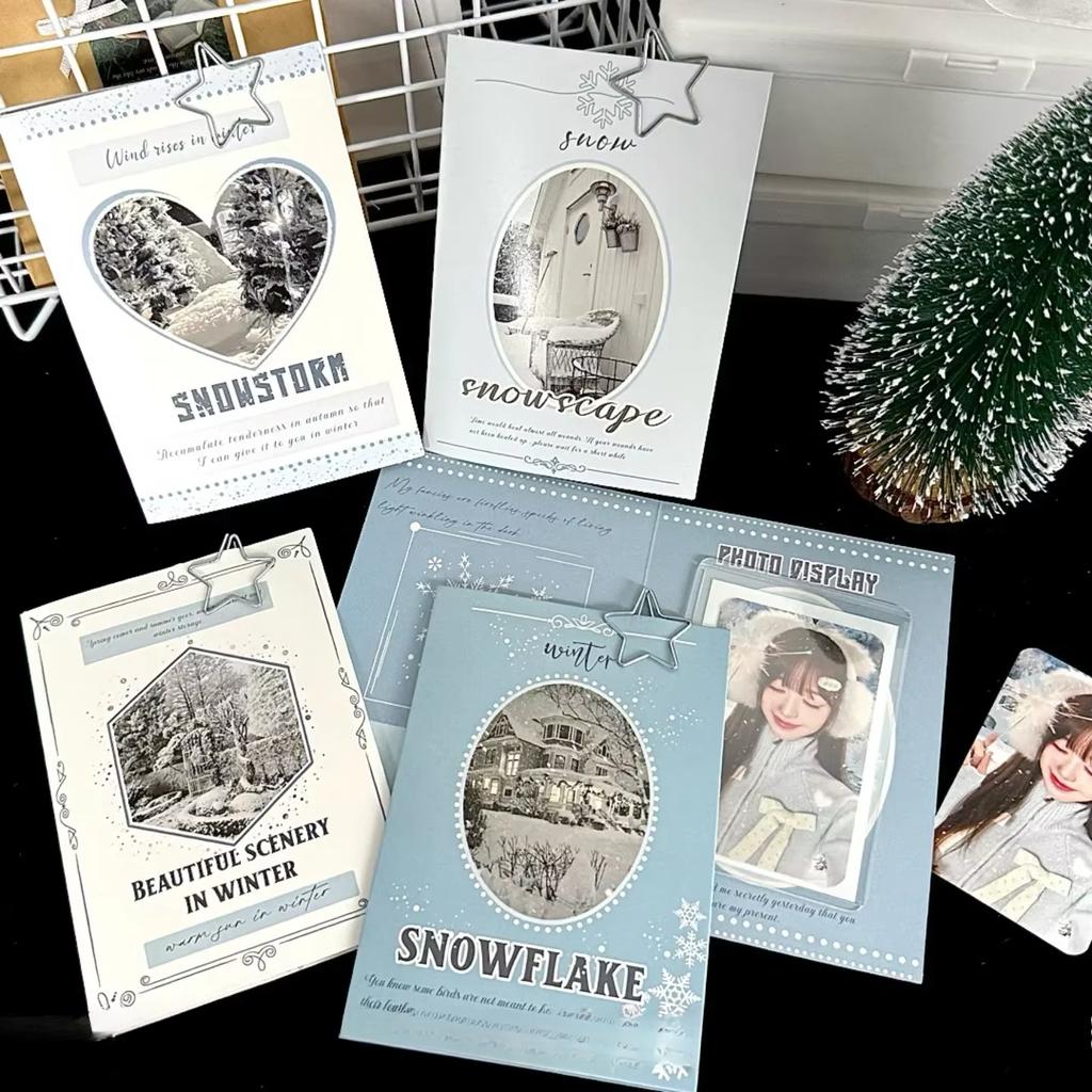 10Pcs INS Fresh Winter Snow Folding Card Back Korean Kpop Idol 3-inch Photocard DIY Packing Fixed Cardboard Girls Cute Packaging