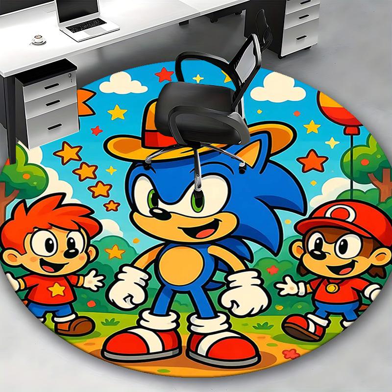 1 шт. Круглый ковер с дизайном Соника Ежика из аниме - Коврик под офисное кресло, Нескользящий ковер для домашнего декора, Гостиной, Спальни, Игровой комнаты