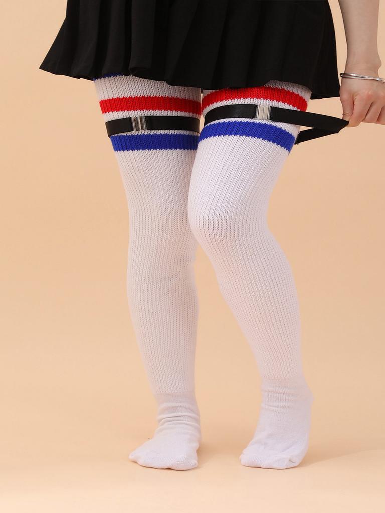 BH399 Women's Long Over Knee Thick Thigh High Socks Good Quality Breathable Casual Winter Season Jacquard Print Design Plus Size