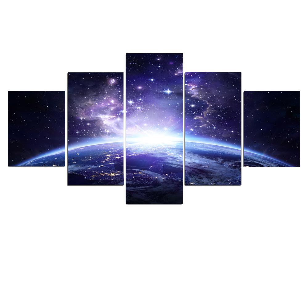 5 панелей планета Вселенная космические картины холст картины звездное небо постер принты Земля Луна фотографии для гостиной домашний декор