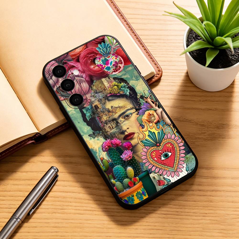 Модный чехол для телефона F-fridaS Kahlo-PC Черный Силиконовый Мягкий Для Samsung Galaxy A73,A72,A71,A70,A53,A52,A51