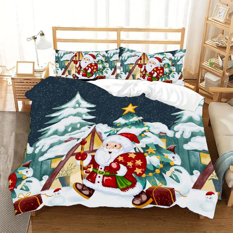 Трехкомпонентный пододеяльник Рождественская серия 3D цифровая печать Постельное белье