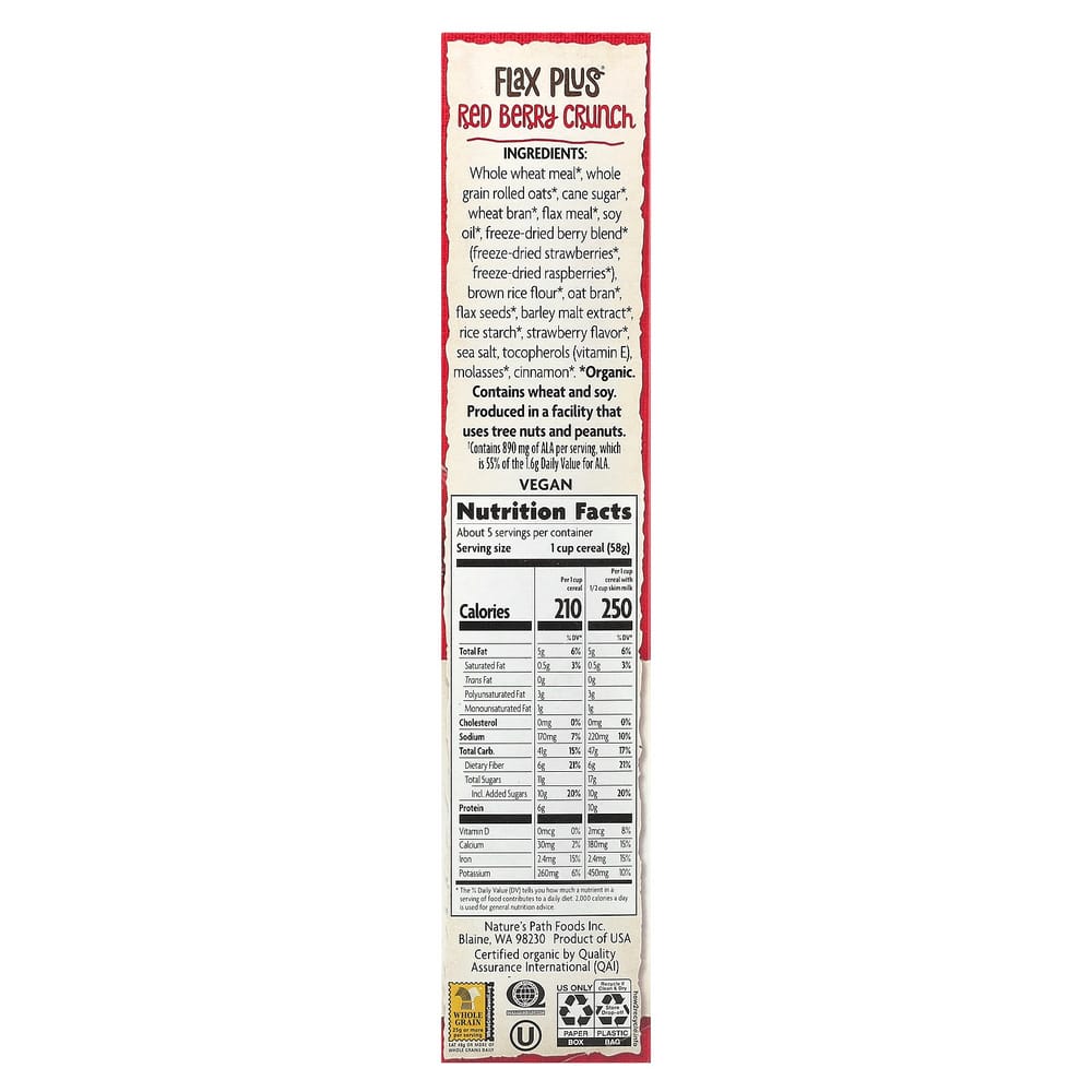 Nature's Path Flax Plus Red Berry Cereal 300g (10.6 oz)