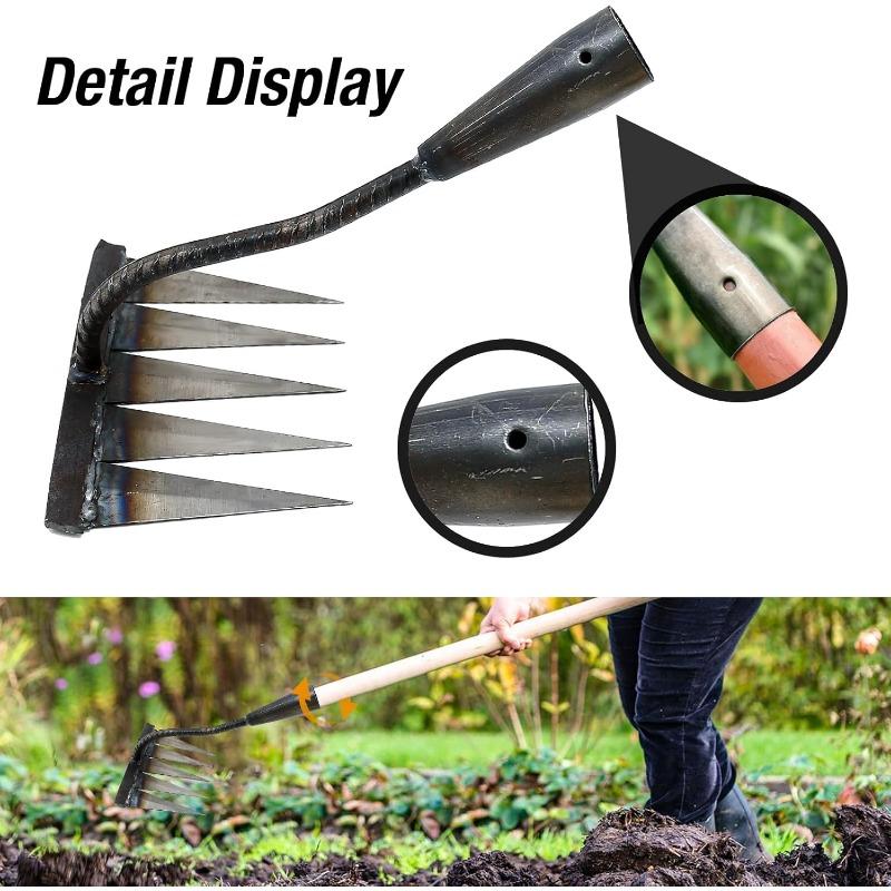 Weeding Hoe Rake Farm Tool Weeding Scarifier Artifact Agricultural Tools Six-tooth Nail Harrow Steel Harrow Gardening Weeding KTY