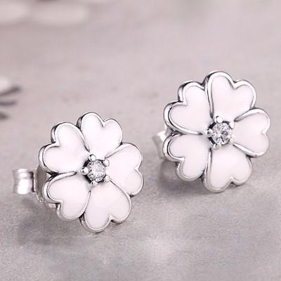 Милые серьги-гвоздики из стерлингового серебра с вишней для женщин, сделанные вручную, с белой эмалью