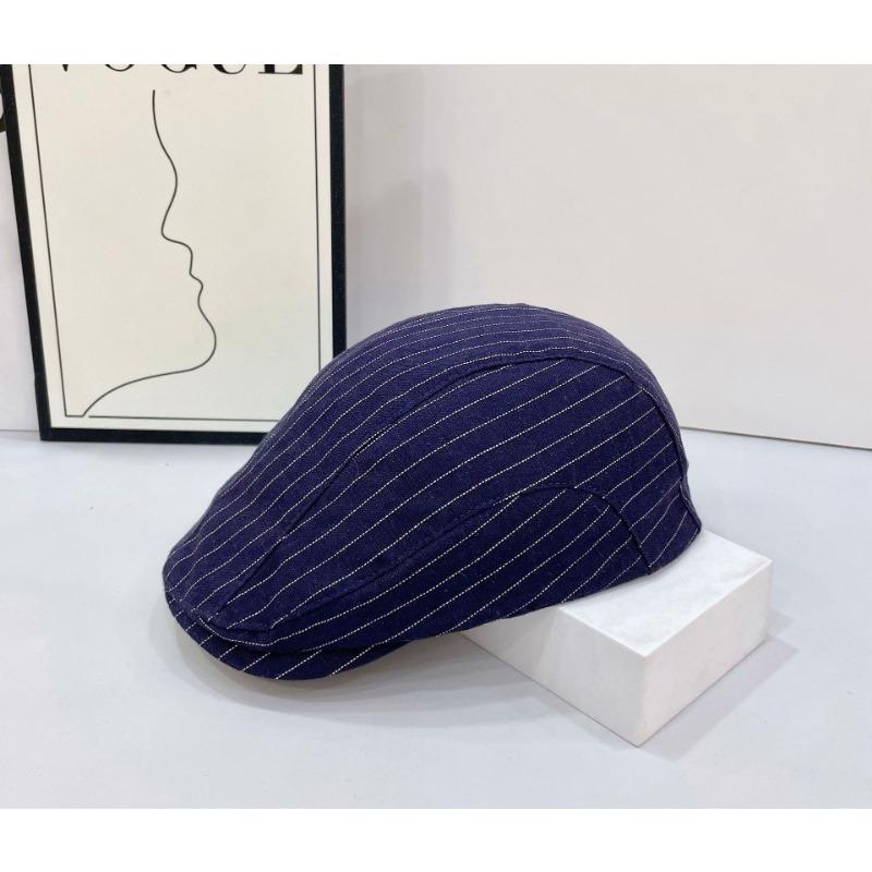 Striped Retro Forward Hat Female Vintage Spice Girl Wind Big Head Circumference Duckbill Hat British Spring Summer Beret Male