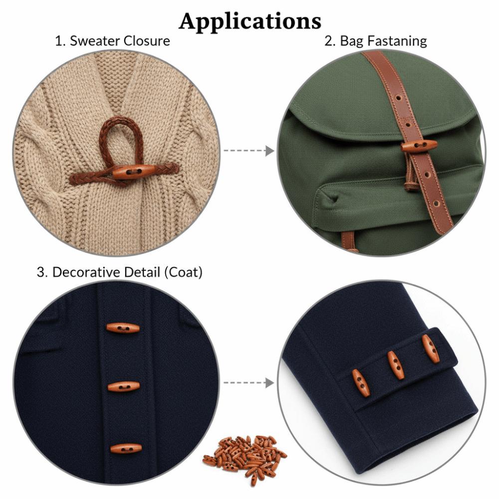 50pcs Reusable Wooden Toggle Buttons 2 Holes Design Wooden Sewing Buttons For DIY Crafts