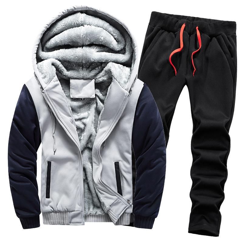 Осенне-зимний мужской бархатный кардиган большого размера из двух частей, спортивный костюм большого размера