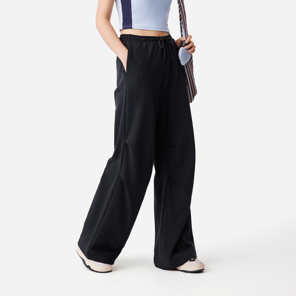 Li-Ning Simple Mid-Waist Solid Color Straight Leg Drawstring Knit Sports Pants Women Bottoms Black AKLV270-4