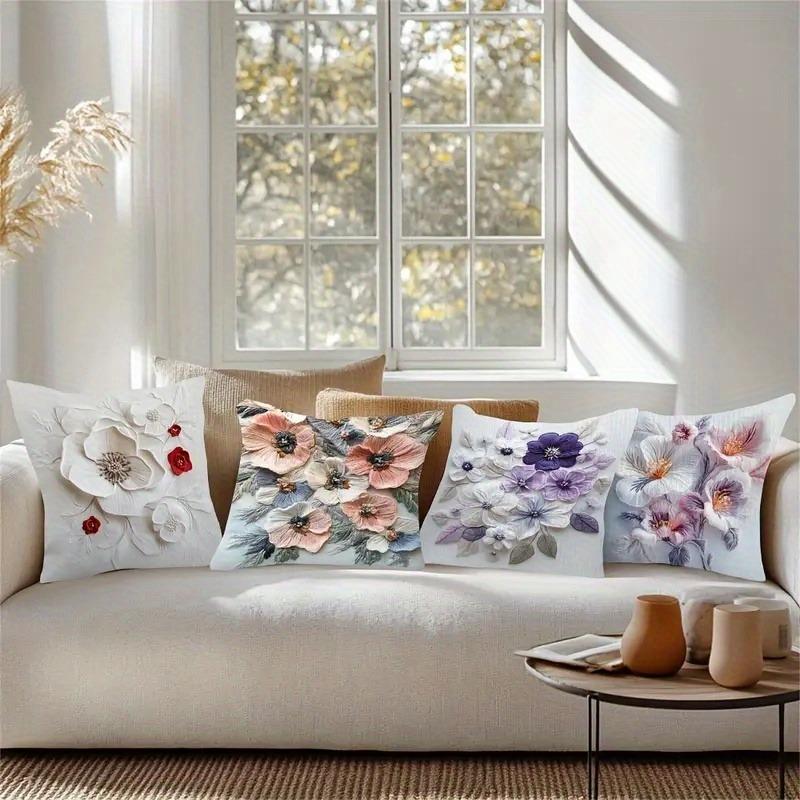 Luxe Embroidered Floral Pillowcase: Sophisticated Textured Cushion Cover For Elegant Home Sofa Decor