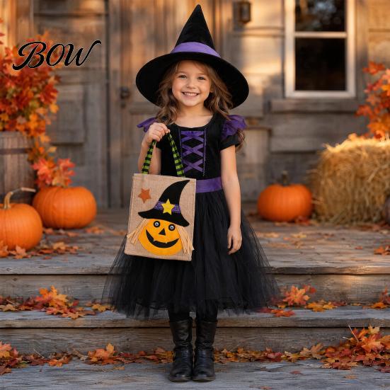 Festive Halloween Candy Holders Trick or Treat Bags, Kids Non Woven Pumpkin Ghost Reinforced Handle Bags Tote, Reusable Goodie Spooky Party Favor