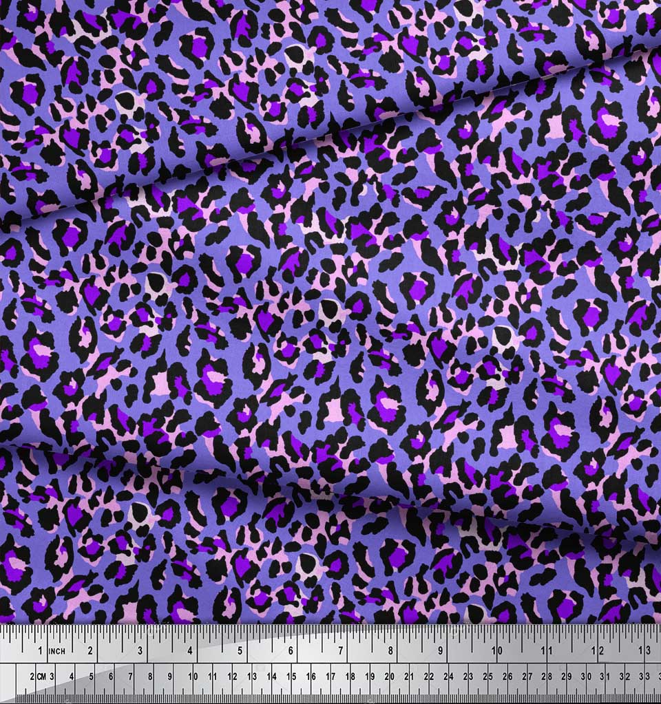 Soimoi Purple Poly Crepe Fabric Leopard Animal Skin Print Fabric by Yard 42 Inch