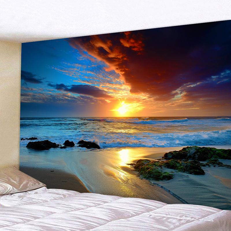 Tapestry Wall Hanging Beautiful Sea Beach Landscape Art Bedroom Window Decoration Background