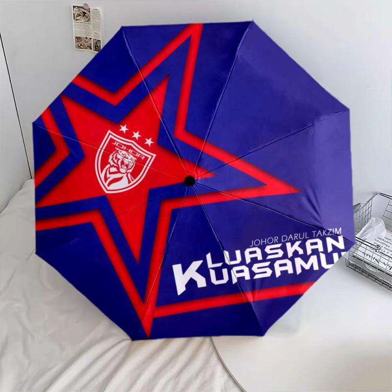 УзорJohor Darul Ta'zim FC, автоматический складной зонт, портативная и складная конструкция, 8 спиц, рождественский или день рождения подарок.
