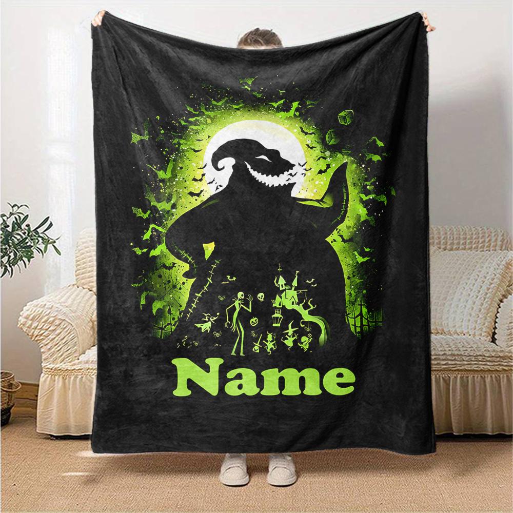 Custom Name The Nightmare Before Christmas Theme Printed Blanket - Perfect for Couch, Bed, Travel & Outdoor Use | Machine Washable, Cozy & Durable.