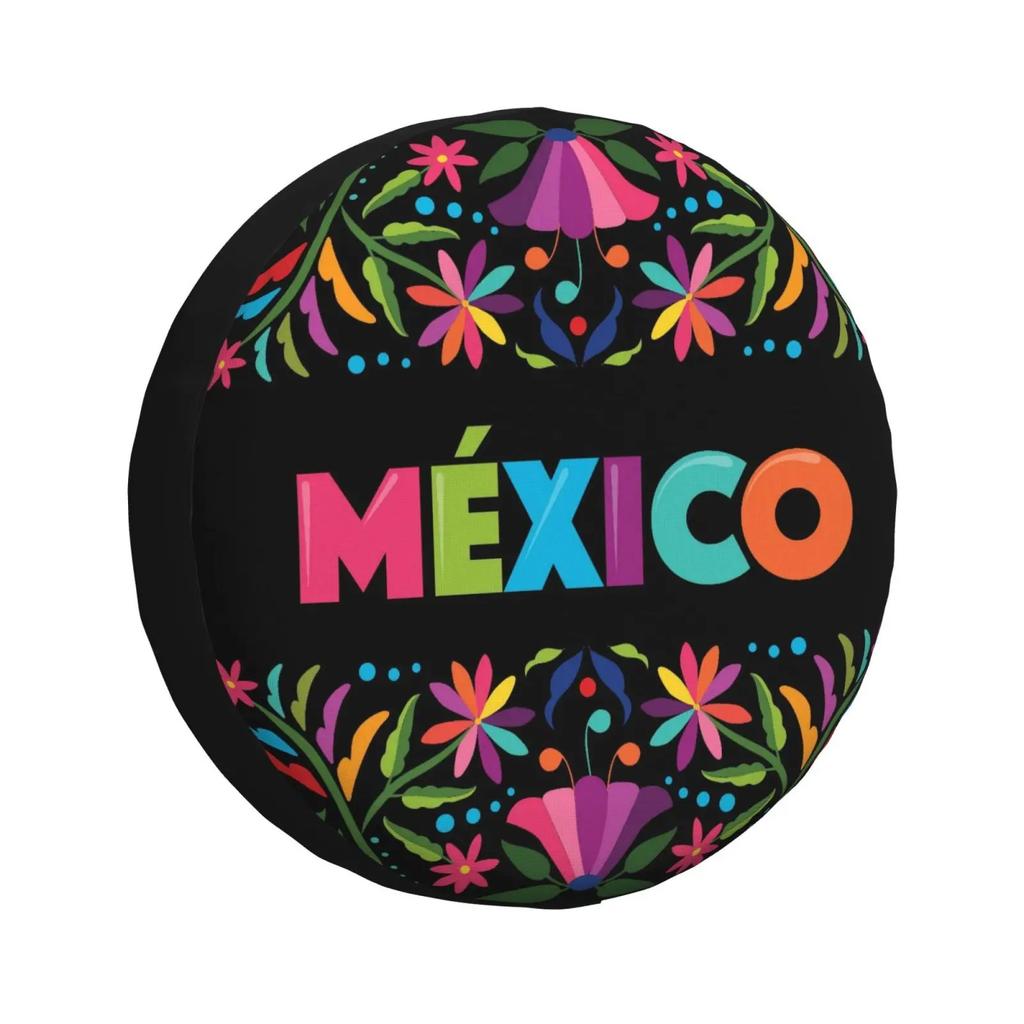 Mexican Floral Fiesta Mexico Spare Tire Cover Waterproof Automotive Protector 14 15 16 17 Inch