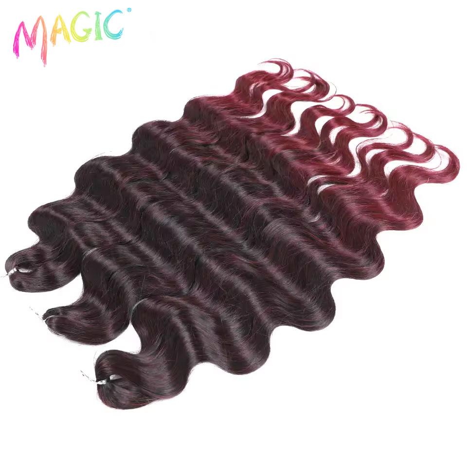 Magic Hair Body Wave Crochet Hair 24 Inch Soft Long Synthetic Hair Braids Ponytail Extensions Ombre Blue Green Hair Extensions