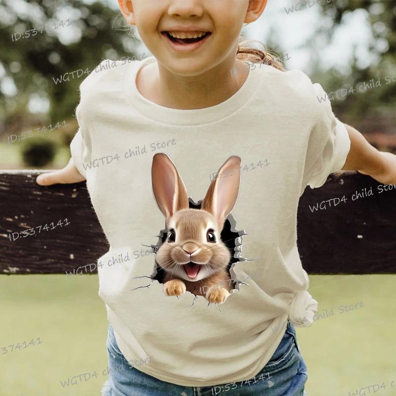 Топы для детей 3D милый кролик принт футболка мода популярная круглый вырез футболка мальчики девочки креативный кролик короткий рукав пасхальная футболка