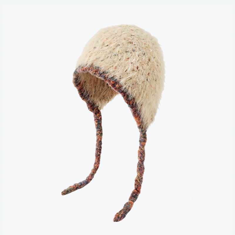 Зимняя теплая маленькая плюшевая вязаная шапка с контрастным рисунком, двойная защита для ушей, милая шерстяная шапка, шапка Lei Feng