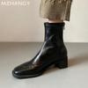Модные женские кожаные ботильоны с квадратным носком и средним каблуком, элегантная обувь для женщин, тренд 2025, зимняя мода, сексуальные туфли-лодочки, мотоциклетные ботинки Mujer