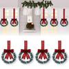 Mini Christmas Cabinet Wreaths 5.1 Inch Small Kitchen Xmas Decor with Red Ribbon Bow Plastic Rattan Fabric Window Door Office Holiday Decoration
