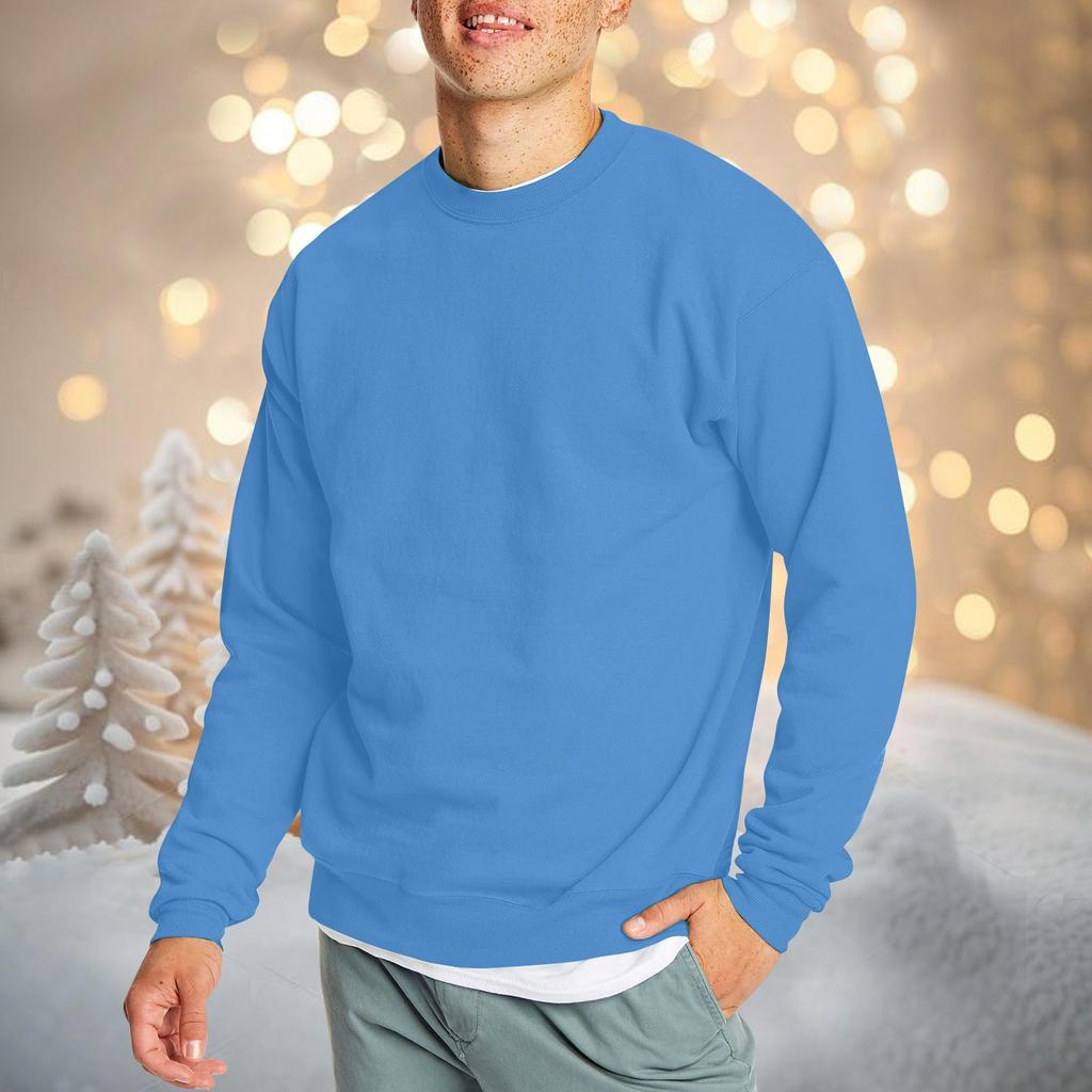 Мужская повседневная мода, удобная однотонная толстовка с круглым вырезом, свитшот