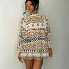Women's 3D Ink Wash Texture Print Mock Neck Long Sleeve Dress, Raglan Sleeve Fake Two Piece Mini Dress