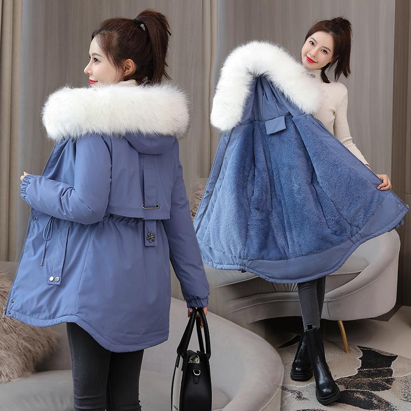 Новое зимнее плюшевое утолщенное хлопковое пальто с большим шерстяным воротником, женское пальто