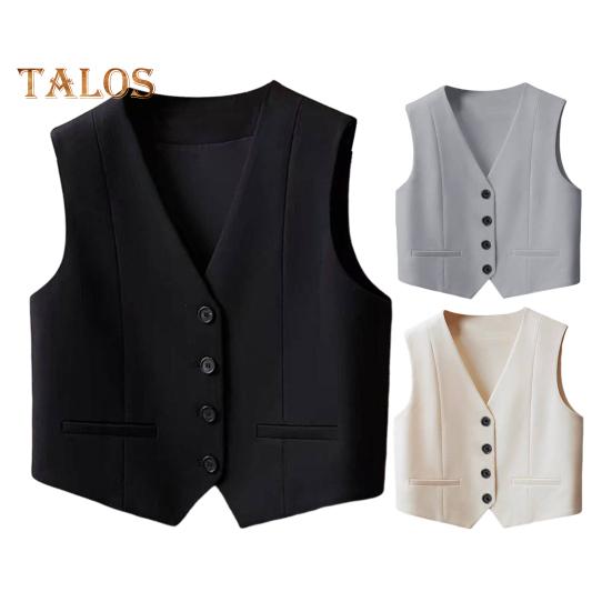 Женский жилет без рукавов, однобортный жилет с V-образным вырезом, повседневный жилет, куртка на весну-лето