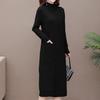 Autumn Winter Mid-length Knitted Dress Women's Solid Color Pullover Dress Thickened Half High Collar Bottoming Knitted Pockets Dress