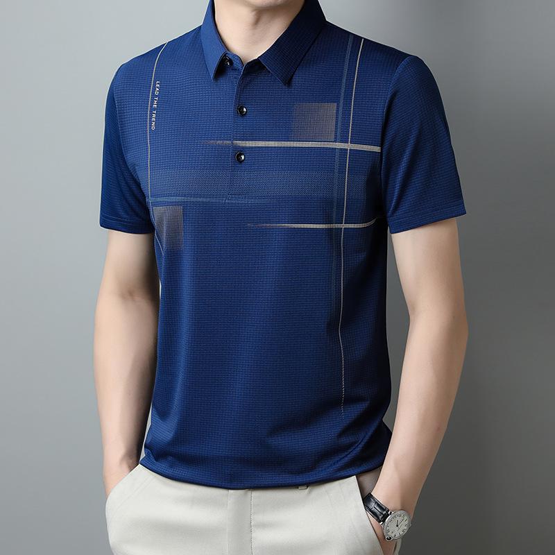 Мужская полосатая рубашка поло с коротким рукавом, тонкий деловой повседневный лацкан, средняя футболка