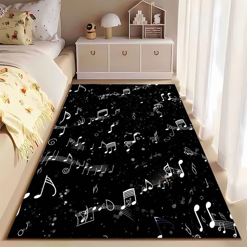 Music Notes Black Pattern Carpet suitable as a non-slip mat for the living room or bedroom sofa