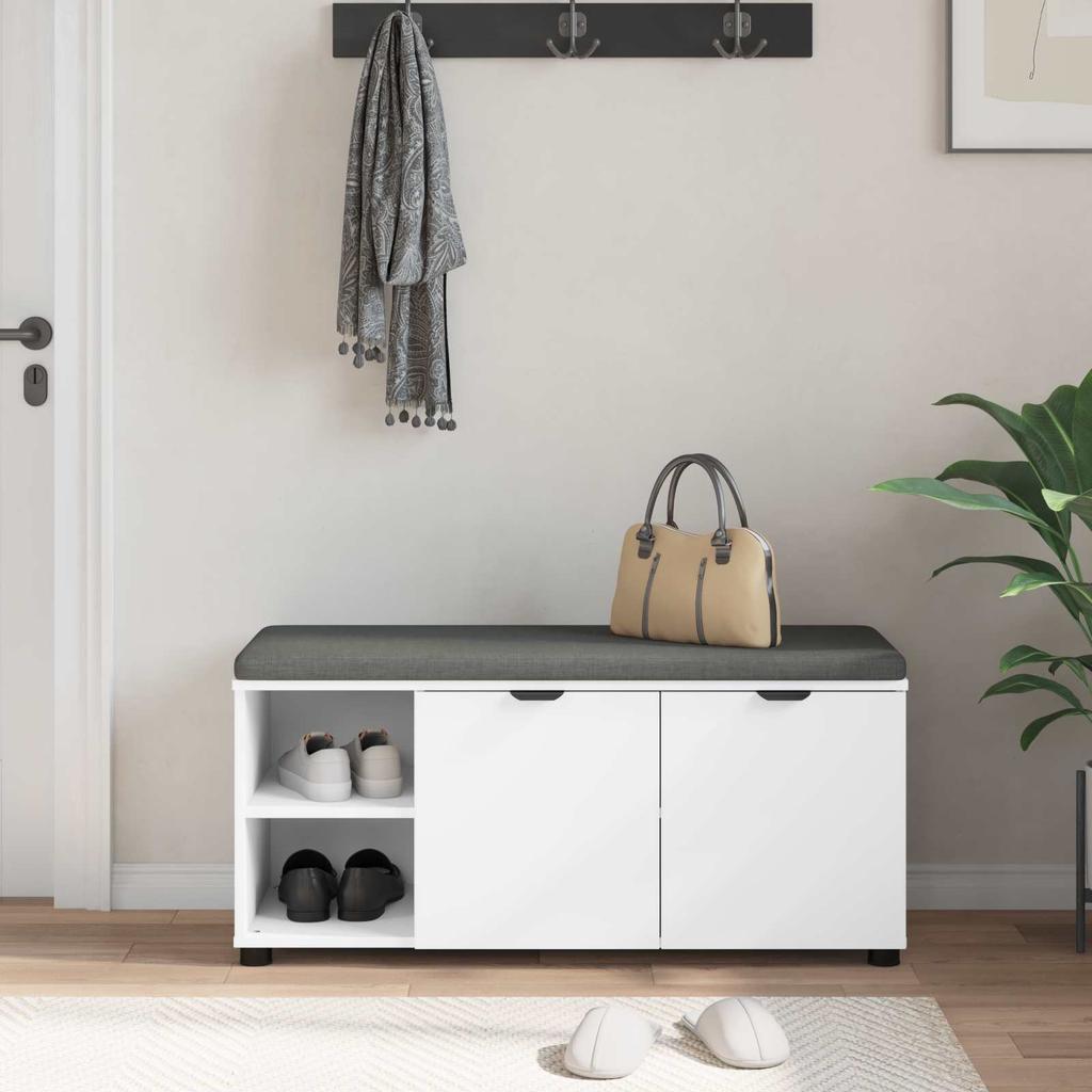 Hallway Bench with Cushion Shelf and Door White 100 x 38 x 46 cm